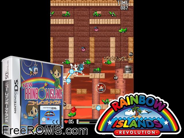 New Rainbow Islands Japan NDS game showing 3D box cover and gameplay screenshot