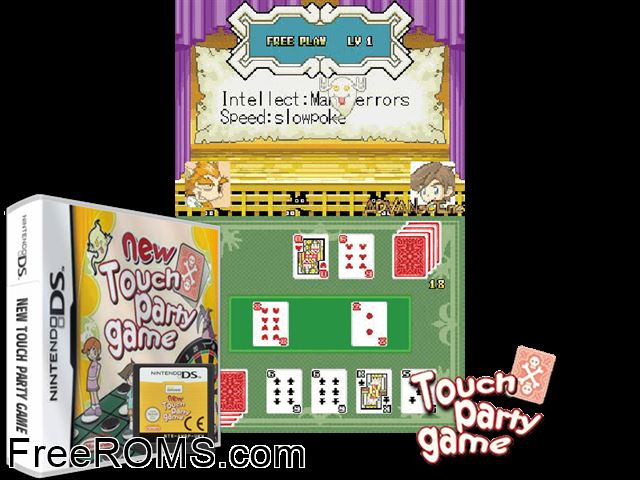 New Touch Party Game Europe NDS game showing 3D box cover and gameplay screenshot