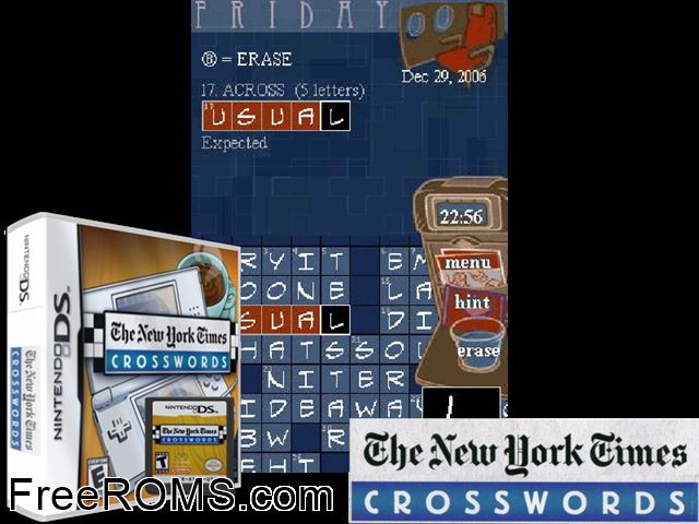New York Times Crosswords, The NDS game showing 3D box cover and gameplay screenshot