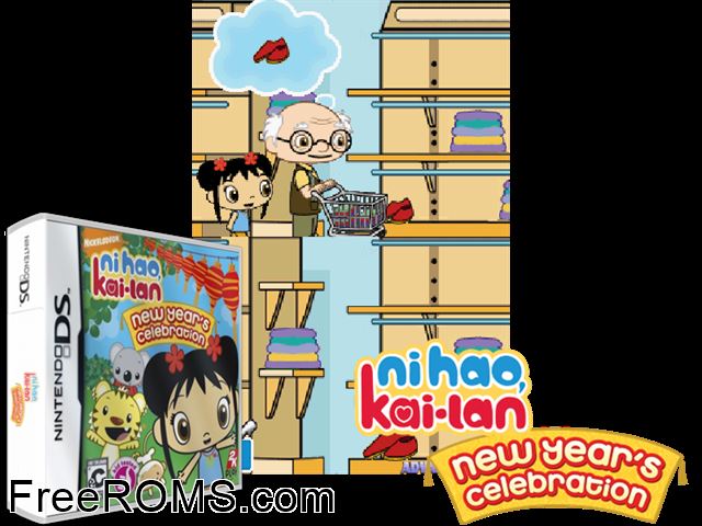 Ni Hao Kai-Lan - New Years Celebration Europe NDS game showing 3D box cover and gameplay screenshot