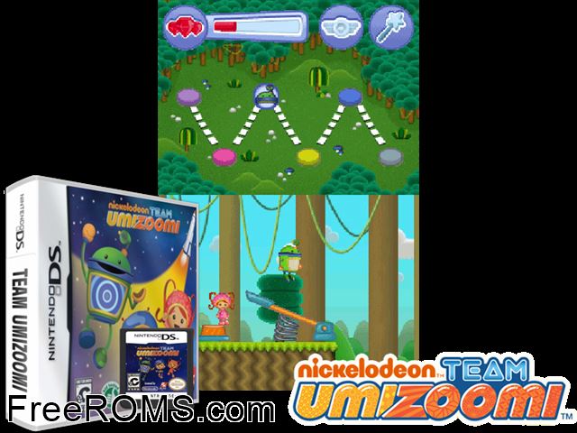 Nickelodeon - Team Umizoomi NDS game showing 3D box cover and gameplay screenshot