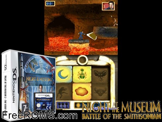 Night at the Museum 2 - The Video Game Europe NDS game showing 3D box cover and gameplay screenshot