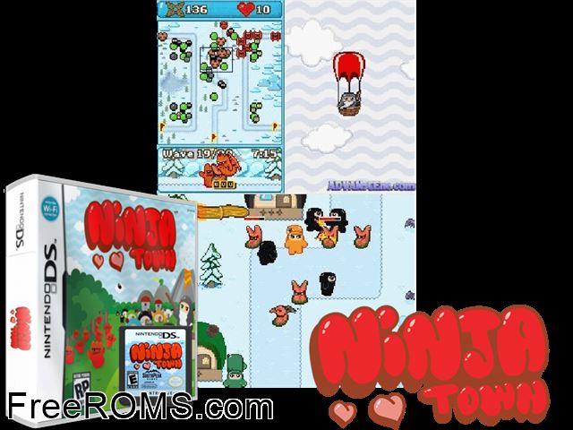Ninjatown Europe NDS game showing 3D box cover and gameplay screenshot