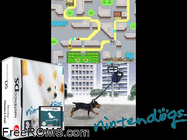 Nintendogs - Chihuahua and Friends Europe NDS game showing 3D box cover and gameplay screenshot