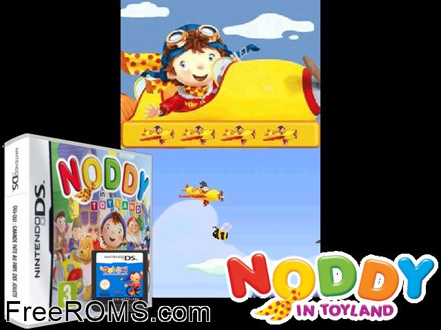 Noddy in Toyland Europe NDS game showing 3D box cover and gameplay screenshot