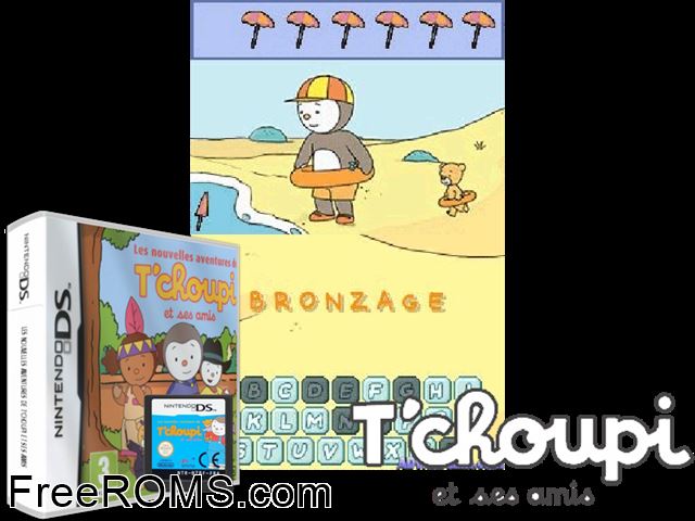 Nouvelles Aventures de Tchoupi et Ses Amis Les France NDS game showing 3D box cover and gameplay screenshot