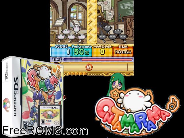 Ontamarama NDS game showing 3D box cover and gameplay screenshot