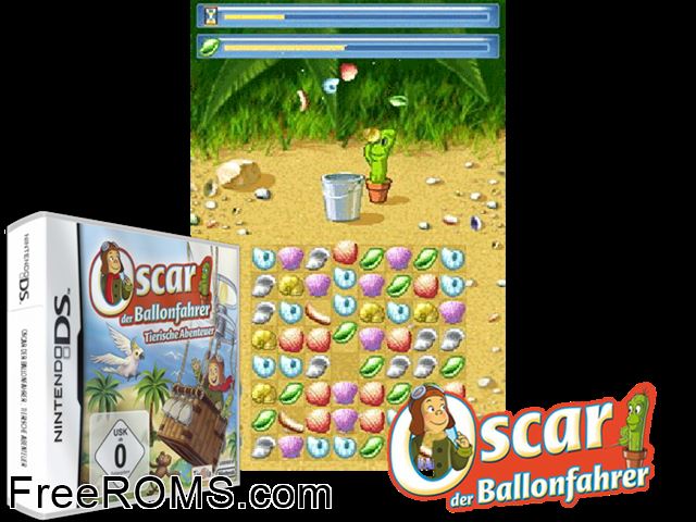 Oscar the Balloonist - Animalistic Adventures Europe NDS game showing 3D box cover and gameplay screenshot