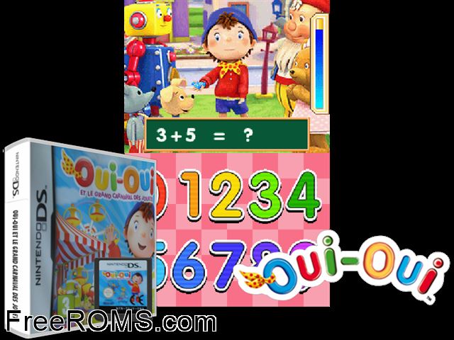 Oui-Oui et le Grand Carnaval des Jouets France NDS game showing 3D box cover and gameplay screenshot