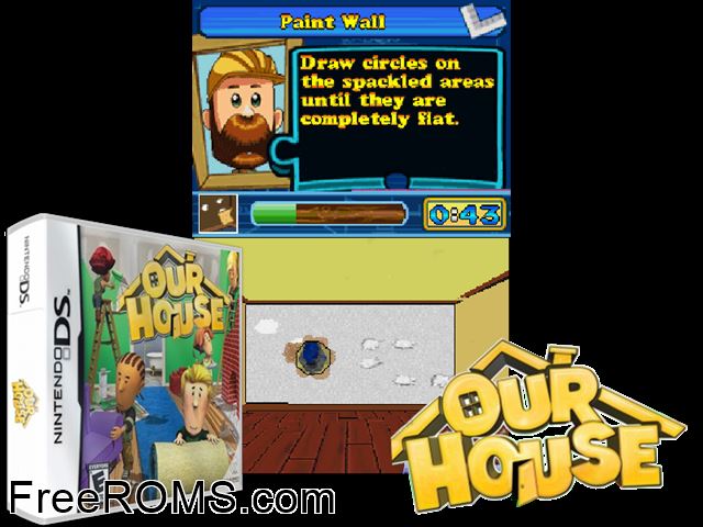 Our House NDS game showing 3D box cover and gameplay screenshot