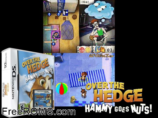 Over the Hedge - Hammy Goes Nuts! NDS game showing 3D box cover and gameplay screenshot