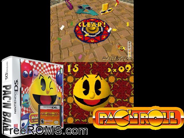Pacn Ball NDS game showing 3D box cover and gameplay screenshot
