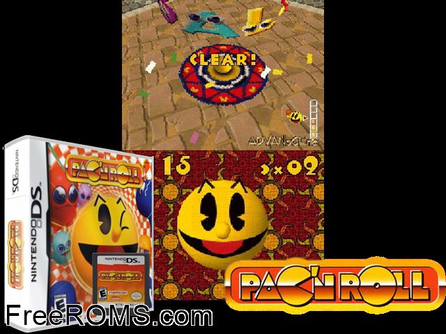 Pacn Roll Europe NDS game showing 3D box cover and gameplay screenshot