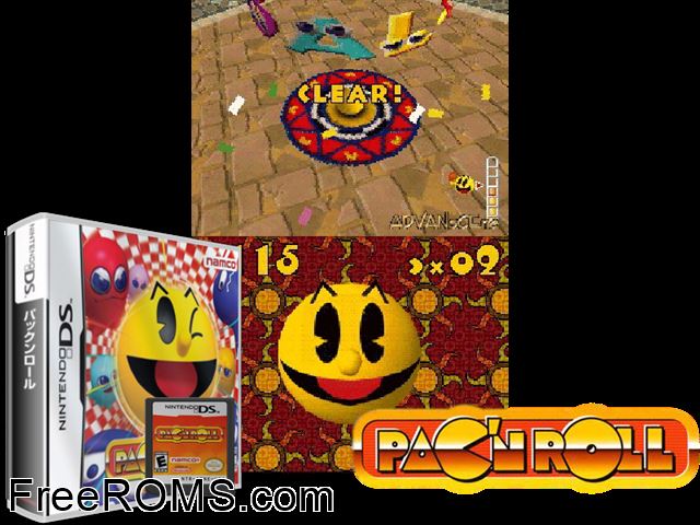 Pacn Roll Japan NDS game showing 3D box cover and gameplay screenshot