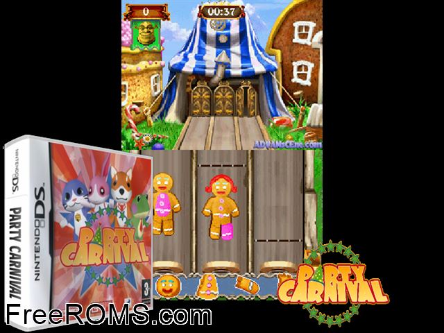 Party Carnival Europe NDS game showing 3D box cover and gameplay screenshot