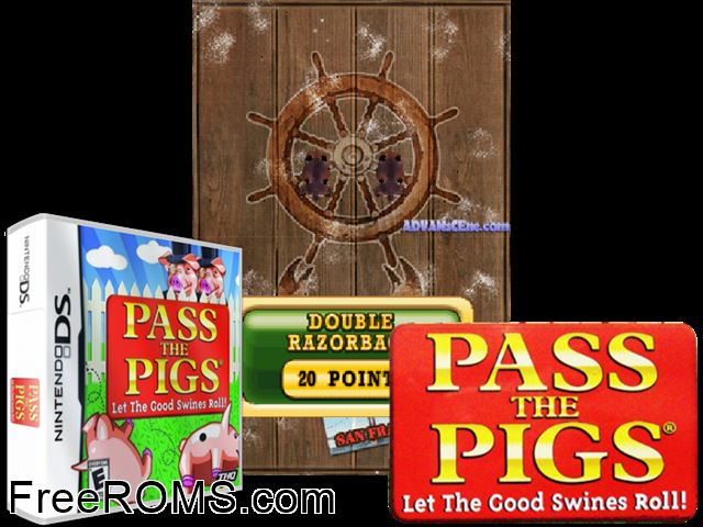 Pass the Pigs - Let the Good Swines Roll! Europe NDS game showing 3D box cover and gameplay screenshot