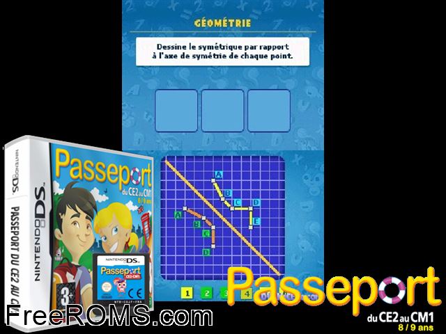 Passeport du CE2 au CM1 France NDS game showing 3D box cover and gameplay screenshot