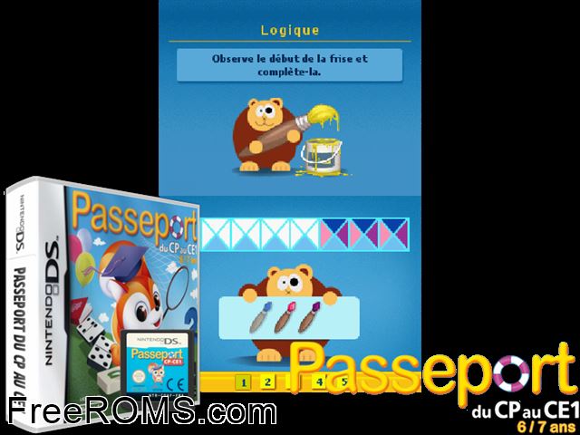Passeport du CP au CE1 France NDS game showing 3D box cover and gameplay screenshot
