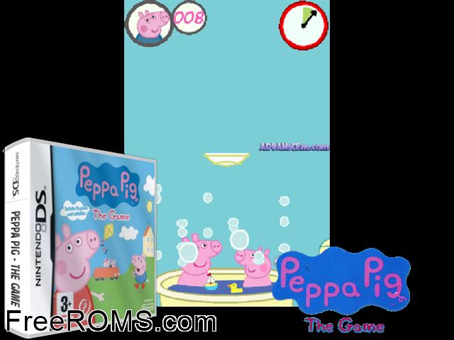 Peppa Pig - The Game Europe NDS game showing 3D box cover and gameplay screenshot