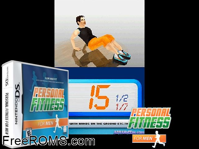 Personal Fitness for Men NDS game showing 3D box cover and gameplay screenshot