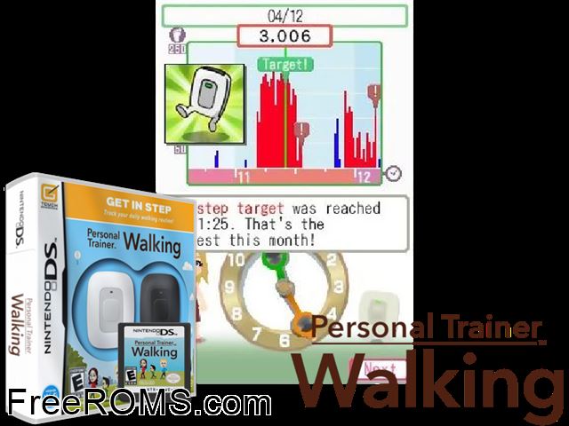 Personal Trainer - Walking NDS game showing 3D box cover and gameplay screenshot