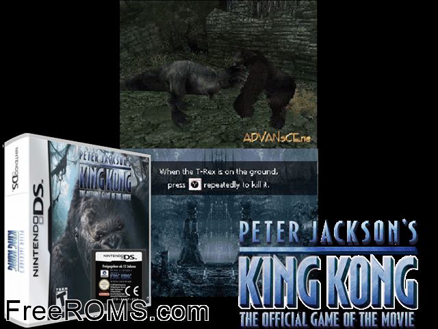 Peter Jacksons King Kong Europe NDS game showing 3D box cover and gameplay screenshot