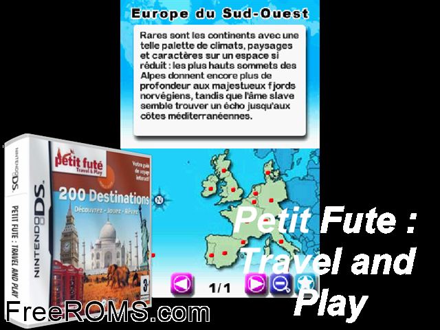 Petit Fute - Travel and Play France NDS game showing 3D box cover and gameplay screenshot