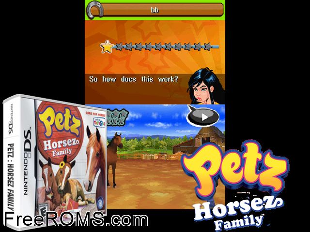 Petz - Horsez Family NDS game showing 3D box cover and gameplay screenshot