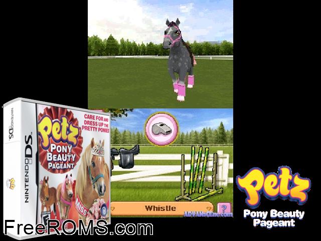Petz - Pony Beauty Pageant NDS game showing 3D box cover and gameplay screenshot