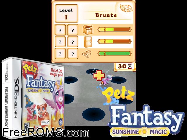 Petz Fantasy - Sunshine Magic NDS game showing 3D box cover and gameplay screenshot