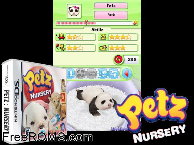 Petz Nursery NDS game showing 3D box cover and gameplay screenshot
