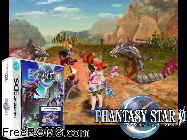 Phantasy Star 0 Europe NDS game showing 3D box cover and gameplay screenshot