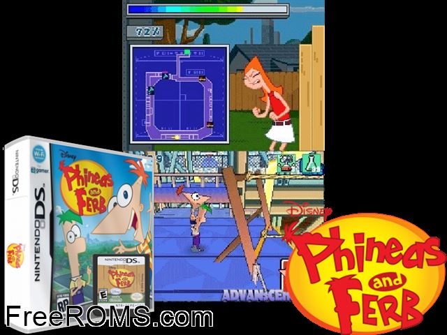 Phineas and Ferb NDS game showing 3D box cover and gameplay screenshot