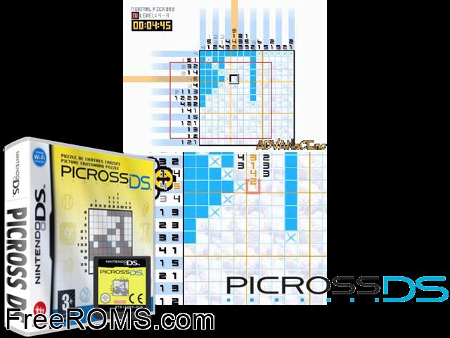 Picross DS Europe NDS game showing 3D box cover and gameplay screenshot