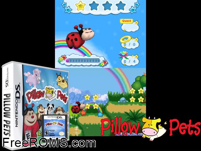 Pillow Pets NDS game showing 3D box cover and gameplay screenshot