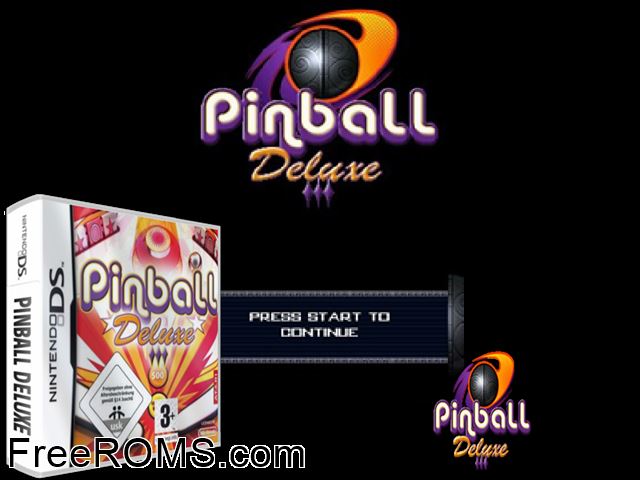 Pinball Deluxe Europe NDS game showing 3D box cover and gameplay screenshot