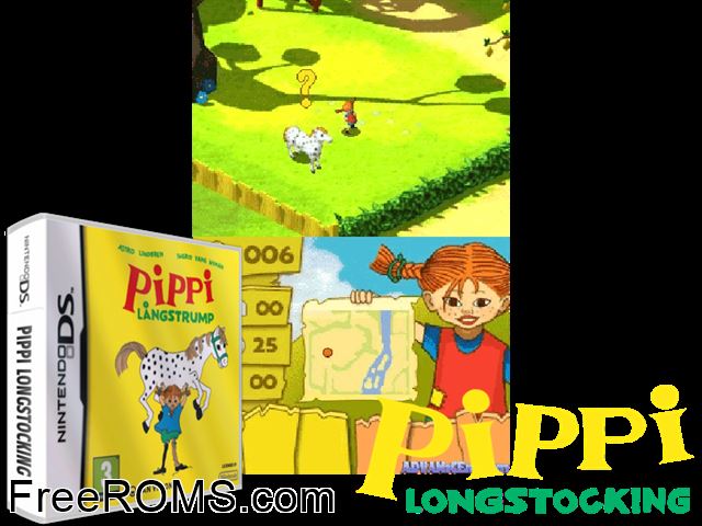 Pippi Longstocking Europe NDS game showing 3D box cover and gameplay screenshot