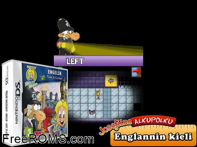 Pixeline Skolehjaelp - Engelsk - Goes to London NDS game showing 3D box cover and gameplay screenshot