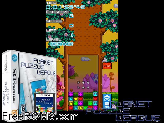 Planet Puzzle League NDS game showing 3D box cover and gameplay screenshot