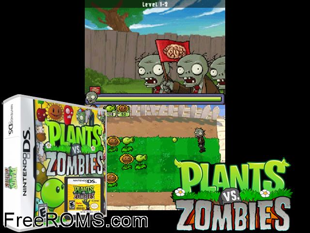 Plants vs. Zombies NDS game showing 3D box cover and gameplay screenshot