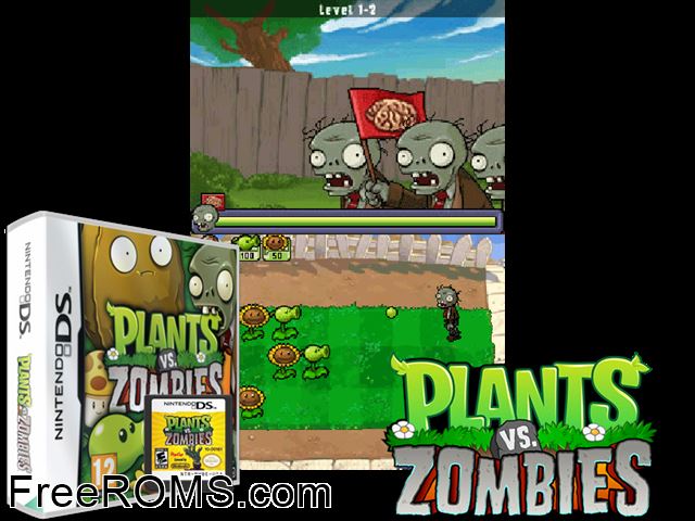 Plants vs. Zombies Europe NDS game showing 3D box cover and gameplay screenshot