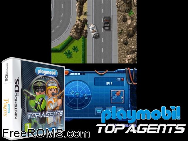 Playmobil - Top Agents Europe NDS game showing 3D box cover and gameplay screenshot