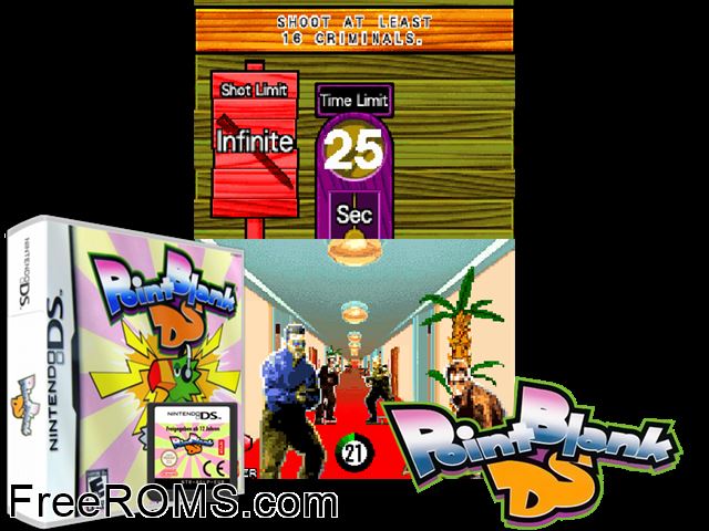 Point Blank DS NDS game showing 3D box cover and gameplay screenshot