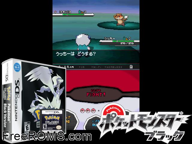 Pokemon Black Version NDS game showing 3D box cover and gameplay screenshot