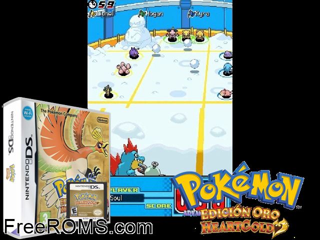 Pokemon Edicion Oro HeartGold NDS game showing 3D box cover and gameplay screenshot
