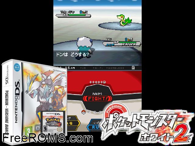Pokemon Versione Bianca 2 NDS game showing 3D box cover and gameplay screenshot