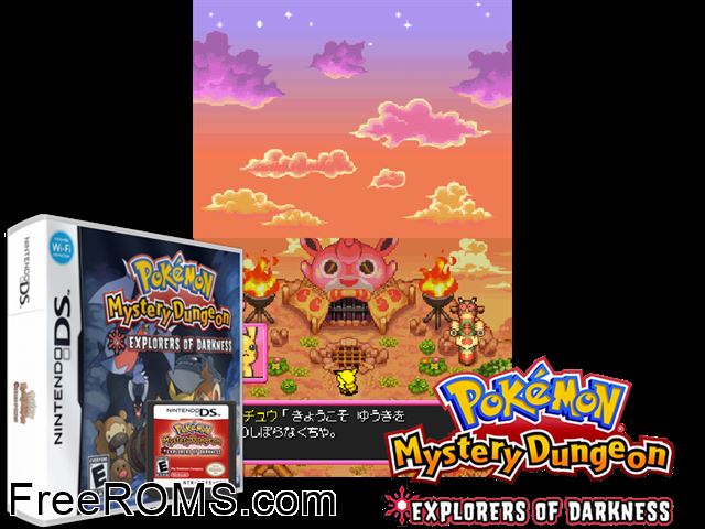 Pokemon Mystery Dungeon Explorers of Darkness NDS game showing 3D box cover and gameplay screenshot