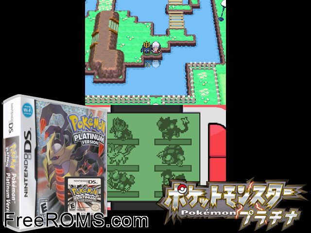 Pokemon Platinum Version NDS game showing 3D box cover and gameplay screenshot
