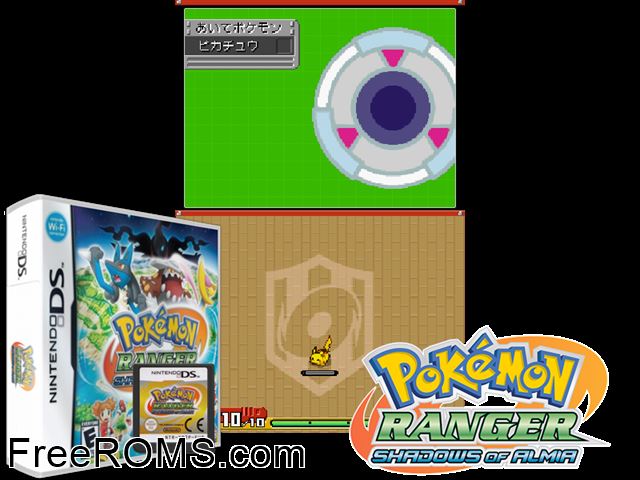 Pokemon Ranger Shadows of Almia NDS game showing 3D box cover and gameplay screenshot