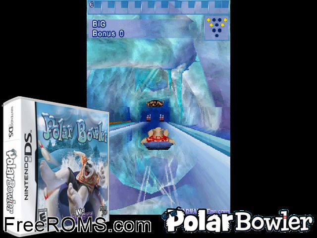 Polar Bowler NDS game showing 3D box cover and gameplay screenshot